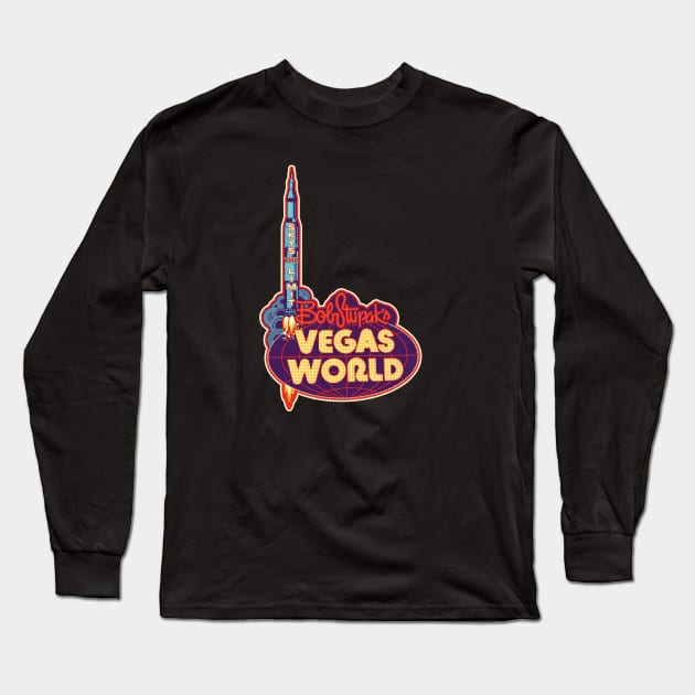 Vintage Vegas World Hotel and Casino Sign Las Vegas Long Sleeve T-Shirt by StudioPM71